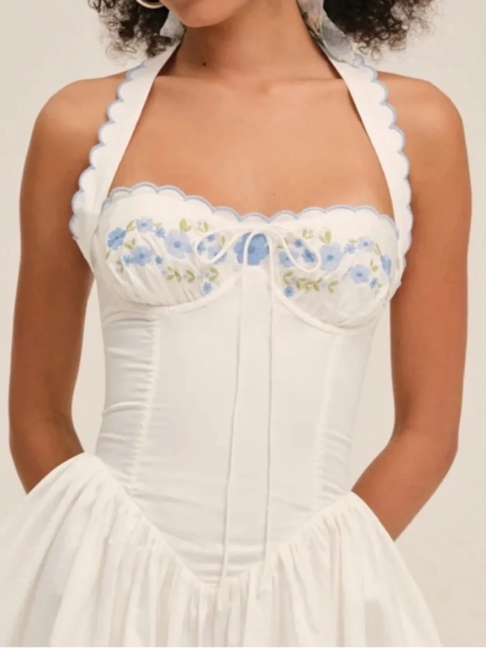 New For Love and Lemons Cotton Poplin Tea Time Bustier Mini Dress Embroidered L - Picture 2 of 12